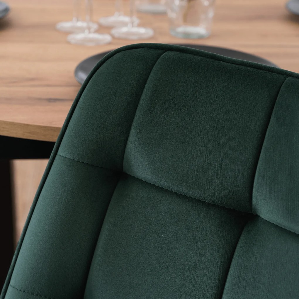 Zestaw Stół Okrągły Rozkładany HARRY 102-142 cm Dąb Craft/Czarny i 4 Krzesła Tapicerowane CHRIS Zielone Nowoczesne