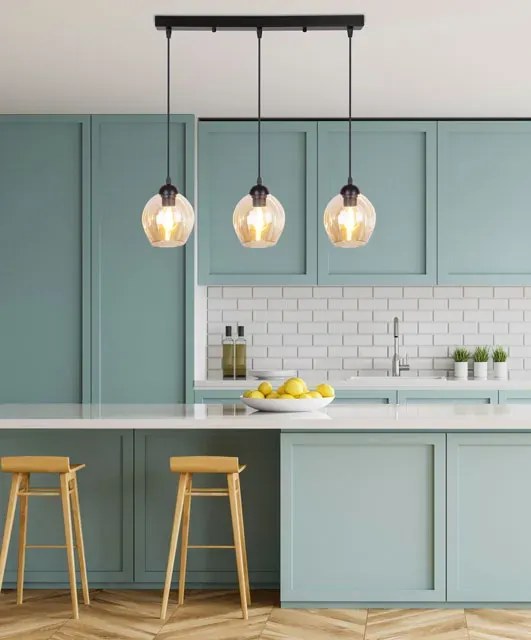 Czarna potrójna lampa wisząca na listwie - 5X Z032 W8-K09