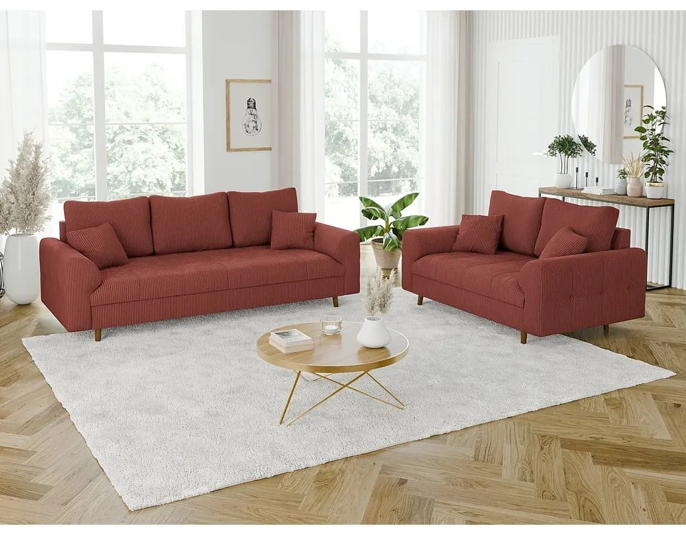 Ceglasta sztruksowa sofa 210 cm Ariella – Ropez