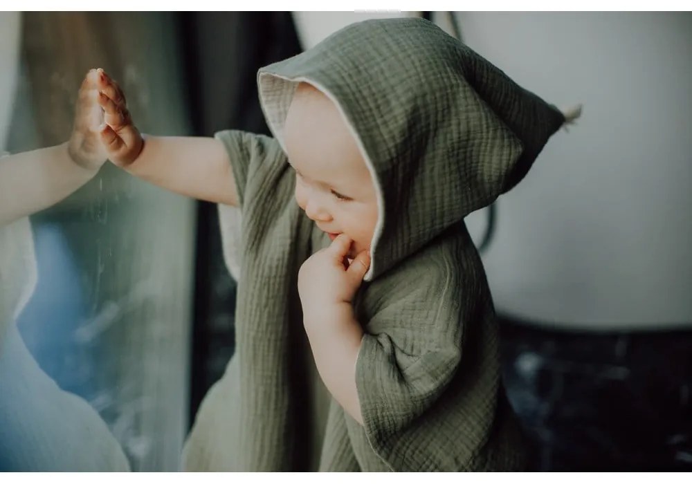 Muślinowe poncho dziecięce w kolorze khaki rozmiar M – Malomi Kids