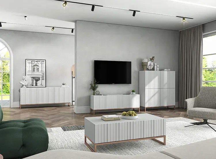 Biała komoda z lamelami M8-E11