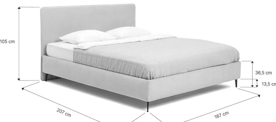 Szare tapicerowane łóżko dwuosobowe ze stelażem 160x200 cm Noira Slim – Bonami Selection