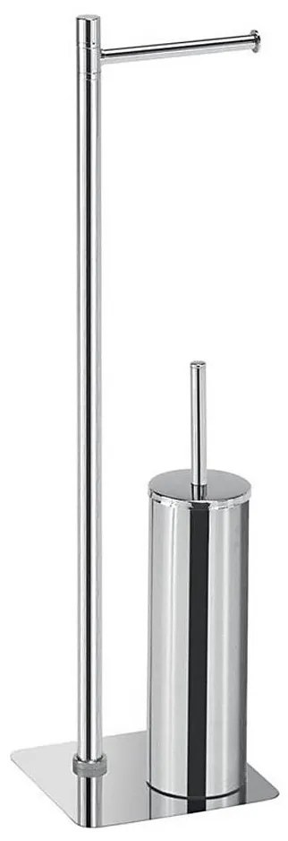 Gedy - Stojąca szczotka do WC z uchwytem na rolkę papieru toaletowego FLORI, chrom błyszczący