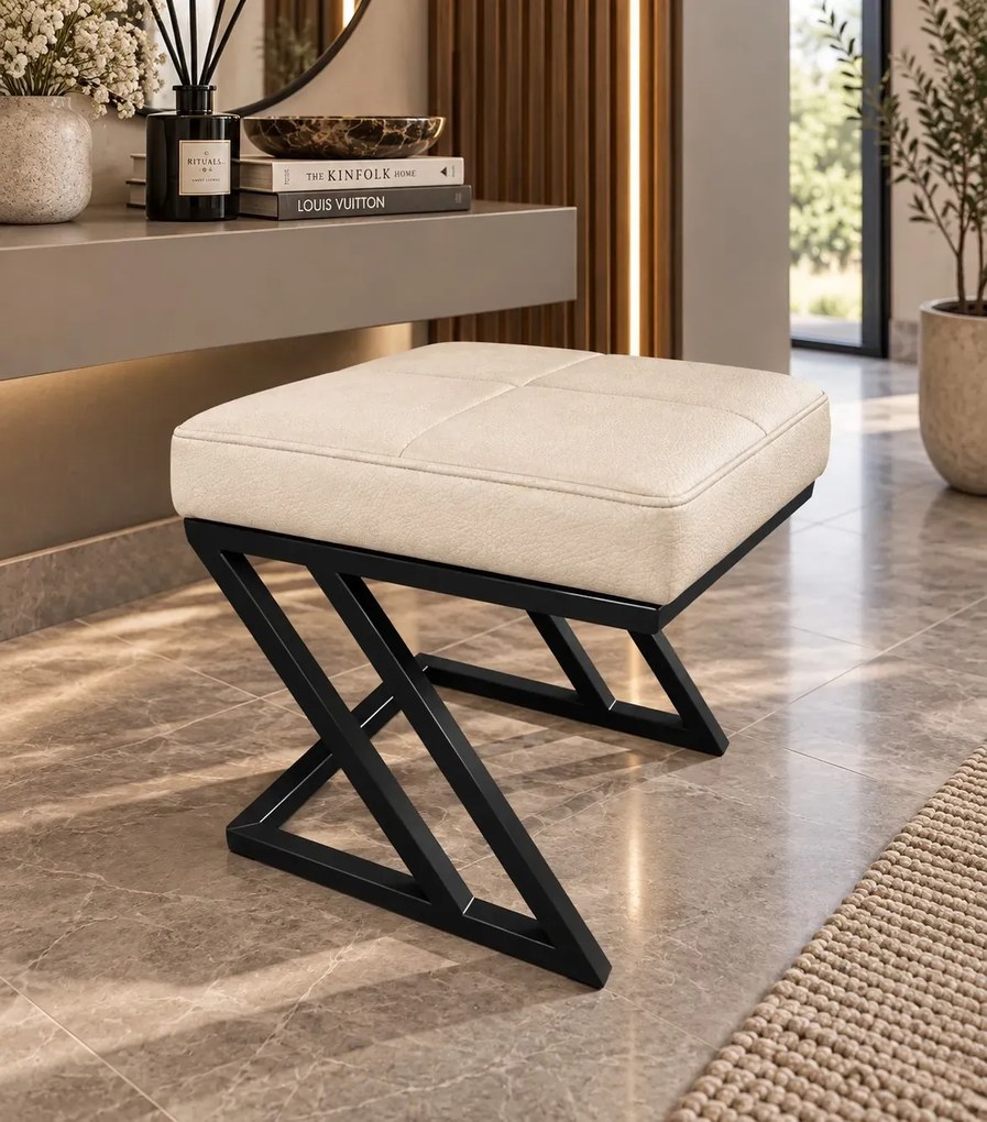 Pufa ZETA LOFT ławka taboret podnóżek metal eko-skóra D18