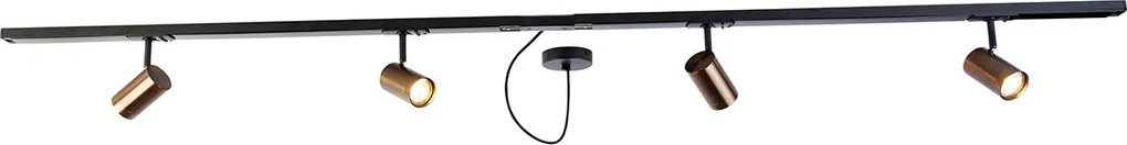 Szyna jednofazowa ciemny brąz z 4 reflektorami i okrągłym zasilaczem - Jeana