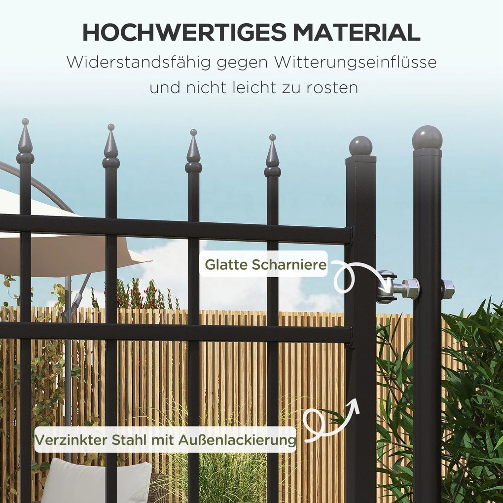 Outsunny Brama ogrodowa, zamek i klucz, dekoracyjne szczyty, stal nierdzewna, 107x204 cm, Czarny