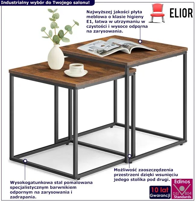 Komplet 2 stolików kawowych typu 2w1 rustykalny brąz K2-B47