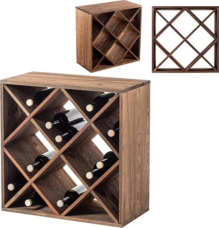 KADAX Regał na wino Loreo kratka drewniany ciemny brąz