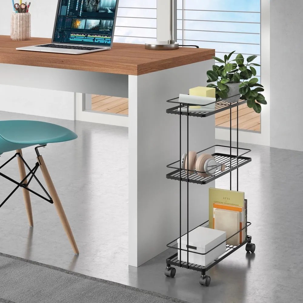 Stalowy regał na kółkach w kolorze matowej czerni 38x62x16 cm Lava – Metaltex