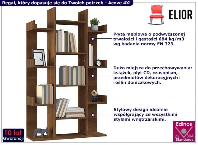 Stojący minimalistyczny regał z półkami brązowy dąb - Acove 4X