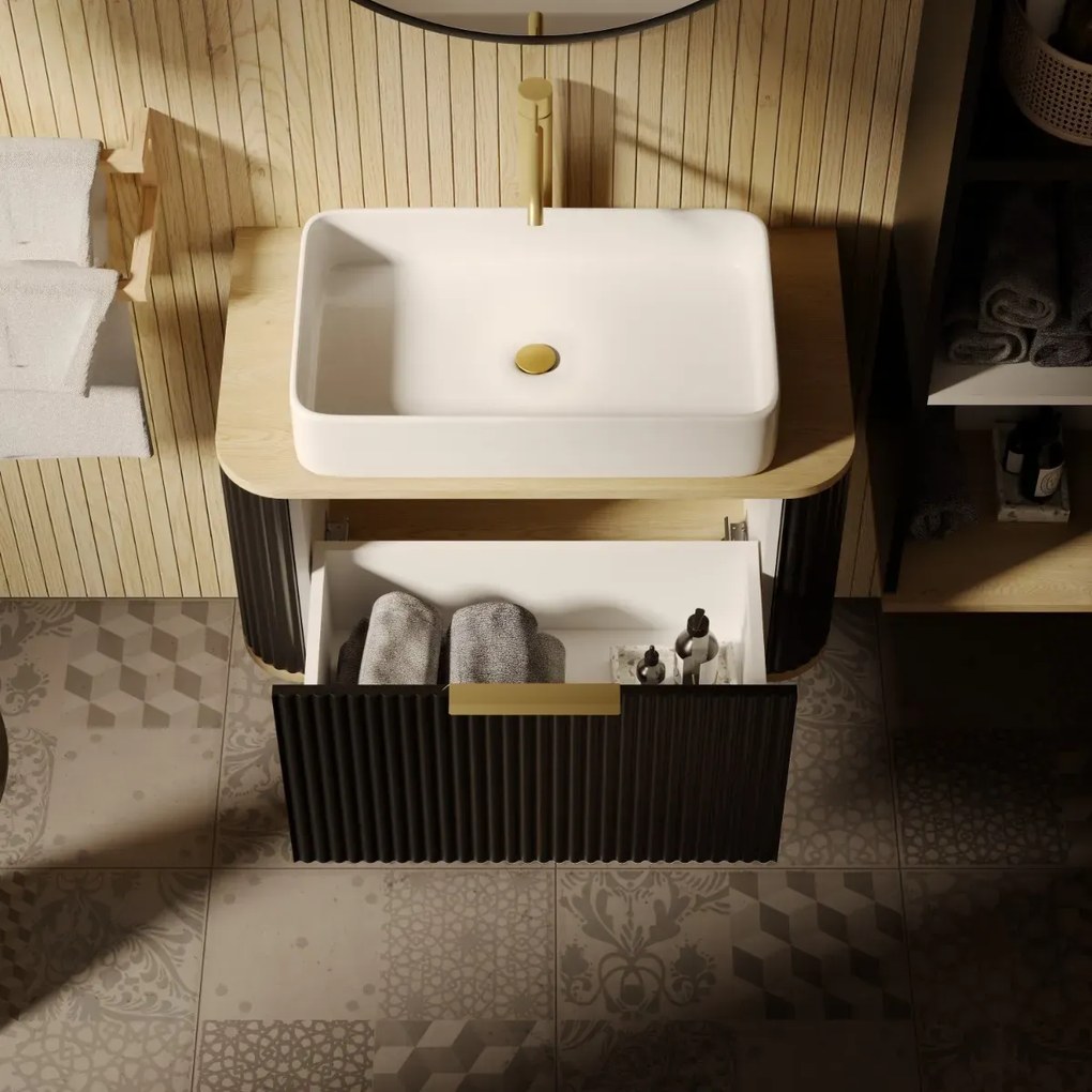 Szafka pod umywalkę nablatową RIVELA 1S 80cm czarna STRAMA