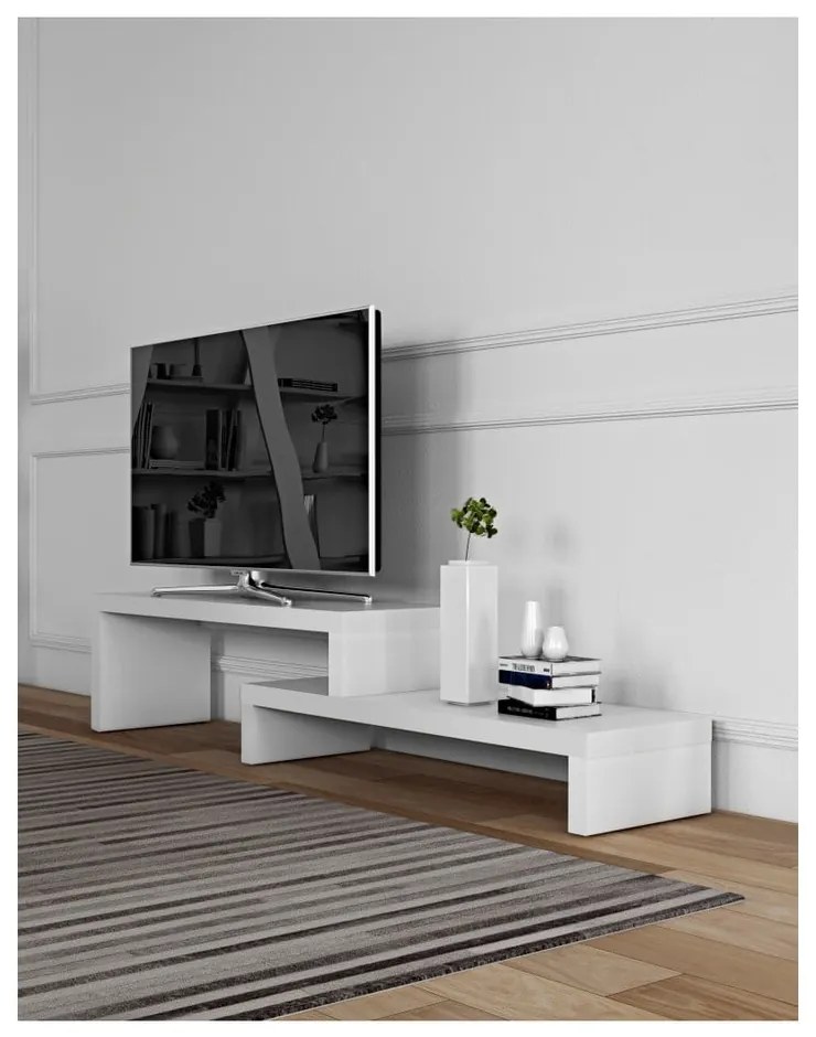 Biały stolik regulowany pod TV TemaHome Cliff Walnut