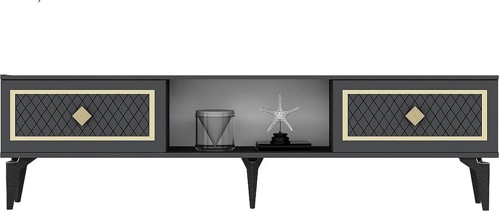 Szafka pod telewizor – 150 cm x 44,6 cm x 29,6 cm – antracyt i złoto – płyta wiórowa pokryta melaminą