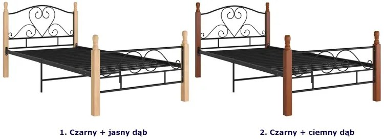 Metalowe Łóżko Czarny Jednoosobowe + Jasny Dąb 90X200 Cm Zafir