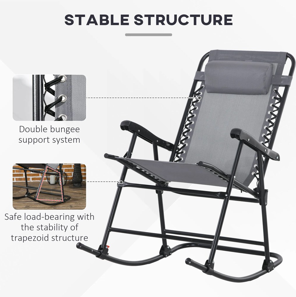 Outsunny Fotel Bujany na Zewnątrz, odporny na pogodę, składany, z Poduszką, do 120 kg, Jasnoszary