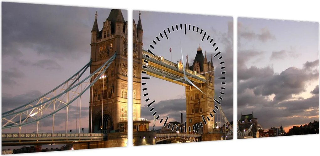 Obraz - Tower Bridge nocą (z zegarem) (90x30 cm)