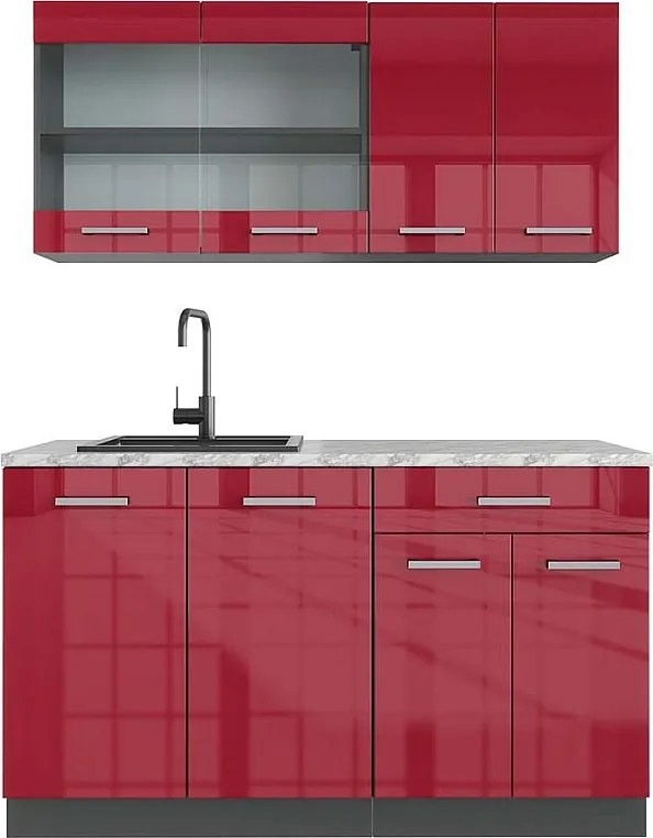Pojedyncza kuchnia czerwony wysoki połysk/antracyt 140x60x81.6 r-line
