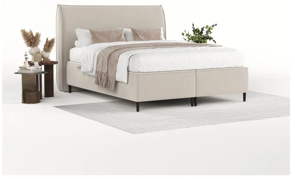 Beżowe tapicerowane łóżko dwuosobowe ze schowkiem 200x200 cm Draco – Maison de Rêve