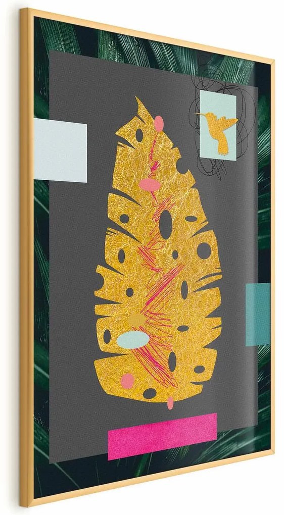 Plakat złotą liść 29,7x42 cm z ramą złotą bez marginesu ARTGEIST B