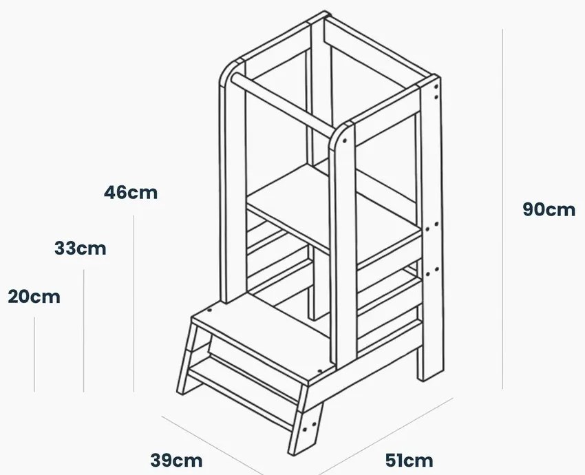 Pomocnik kuchenny dla dzieci z litego drewna sosnowego w naturalnym kolorze Montessori – Meowbaby