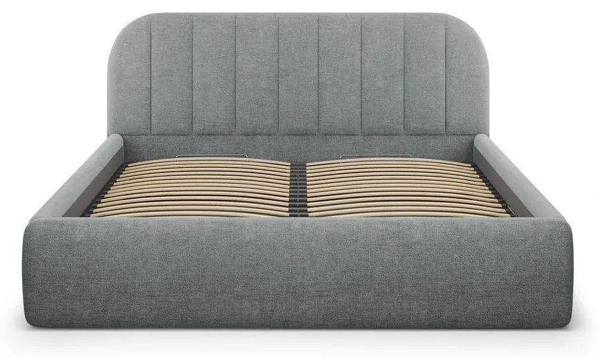 Ciemnoszare tapicerowane łóżko dwuosobowe ze schowkiem ze stelażem 140x200 cm Juno – Windsor &amp; Co Sofas