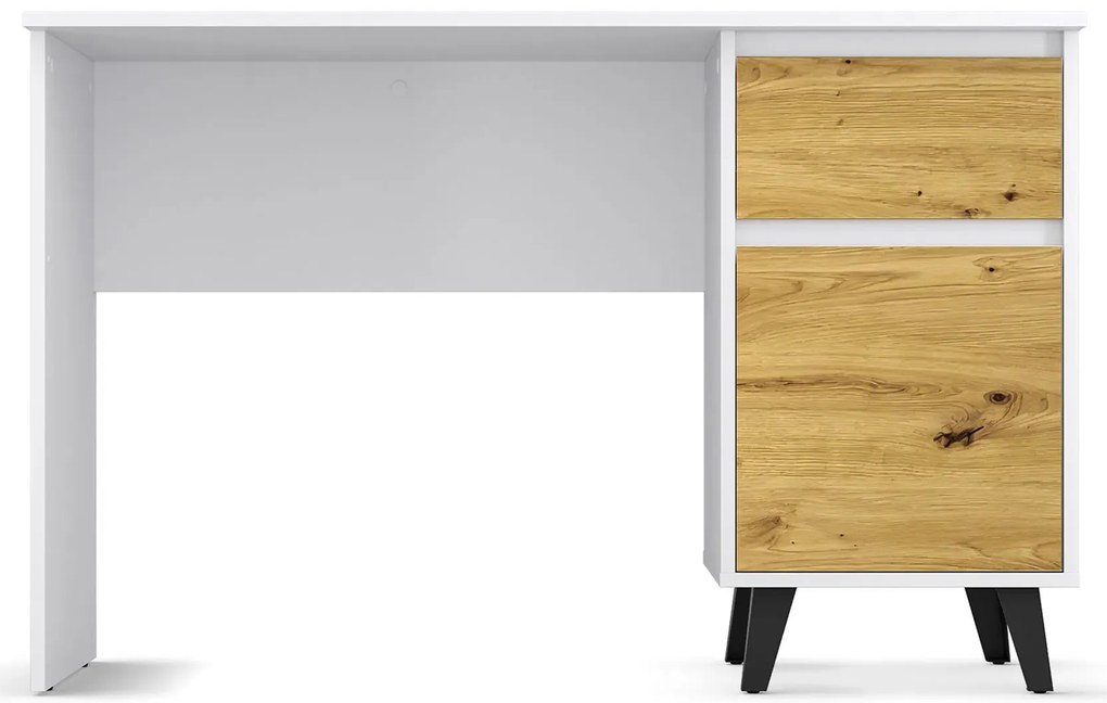 Skandynawskie biurko z szafką i szufladą biały + dąb artisan L5-C56