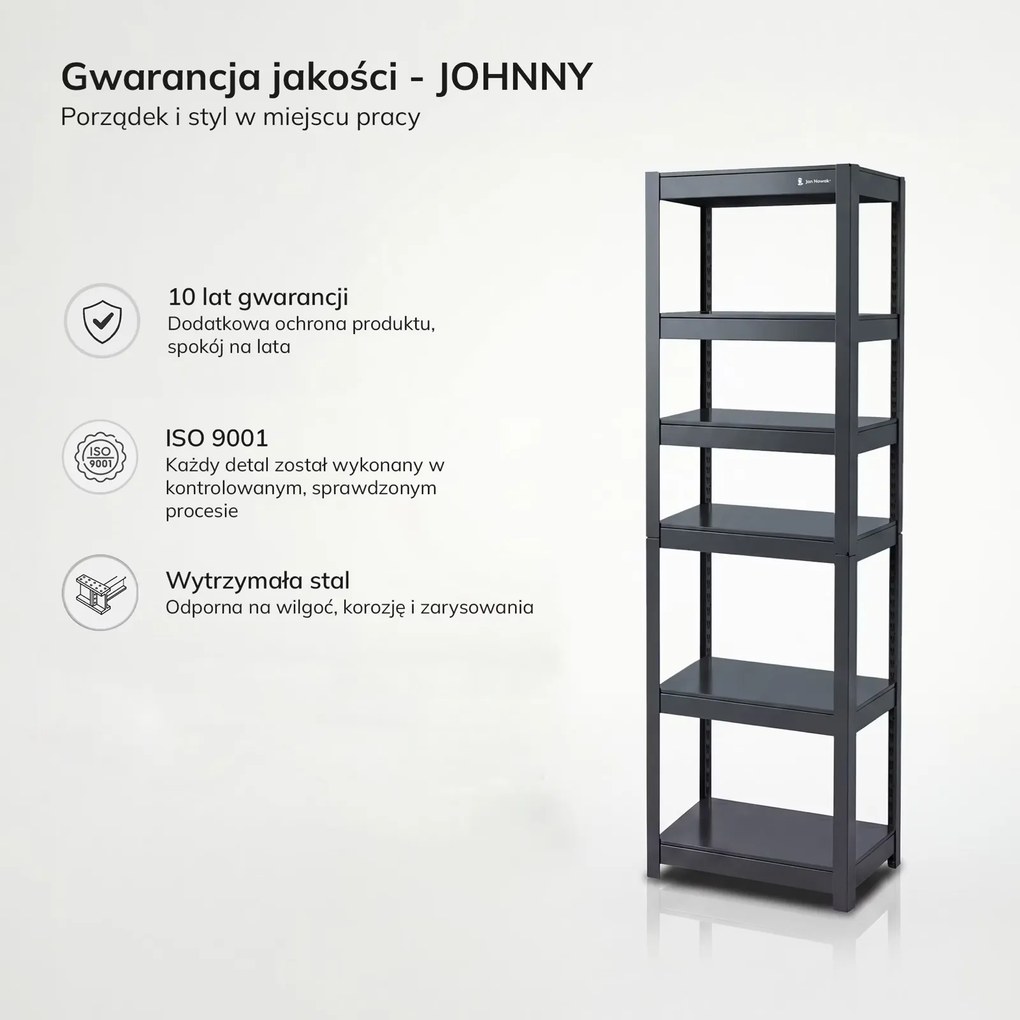 Wąski regał warsztatowy, metalowy Johnny, 45 x 42 x 180 cm, kolor antracyt