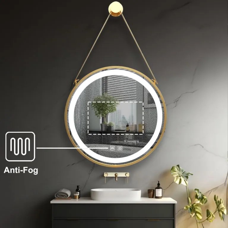 IREDA Lustro łazienkowe LED z oświetleniem, złota rama, 60cm