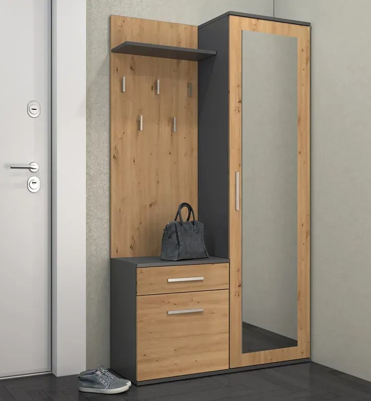 Garderoba Do Przedpokoju Antracyt + Dąb Artisan W7-F18