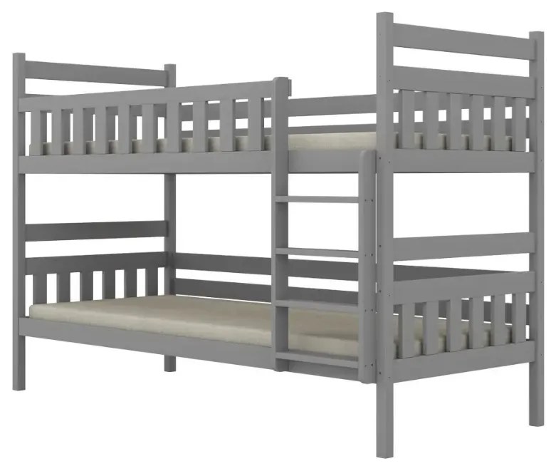 Łóżko piętrowe BARTEK 180x90 szare drewniane trzyosobowe z szufladami KOCOT KIDS