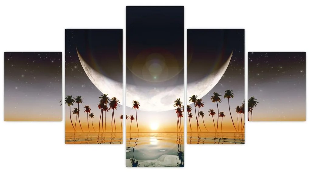 Obraz - Księżyc nad palmami (125x70 cm)