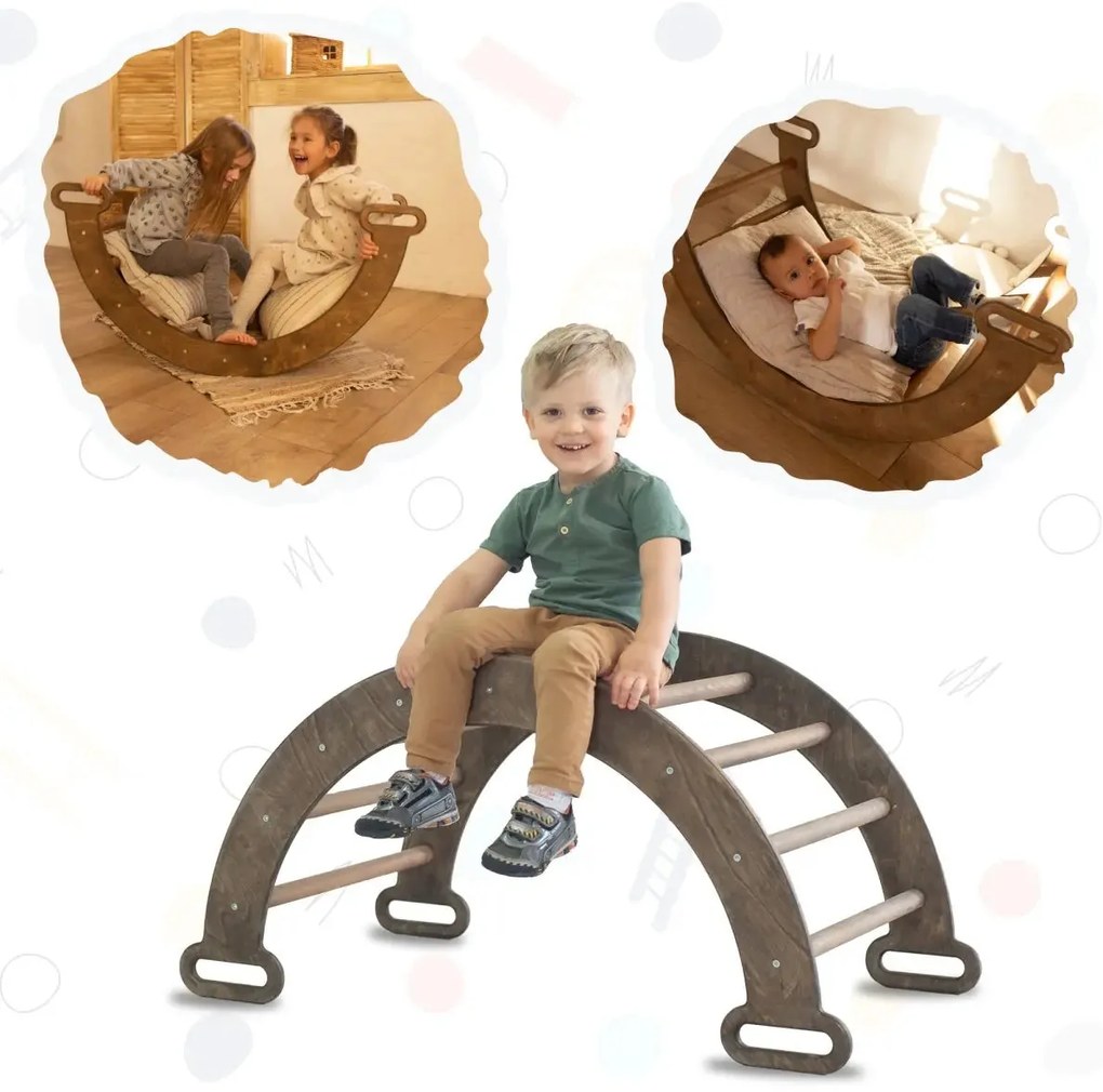 Bujak Drewniany Montessori - Przyrządy Wspinaczkowe dla Dzieci 1-7 lat- Czekoladowy