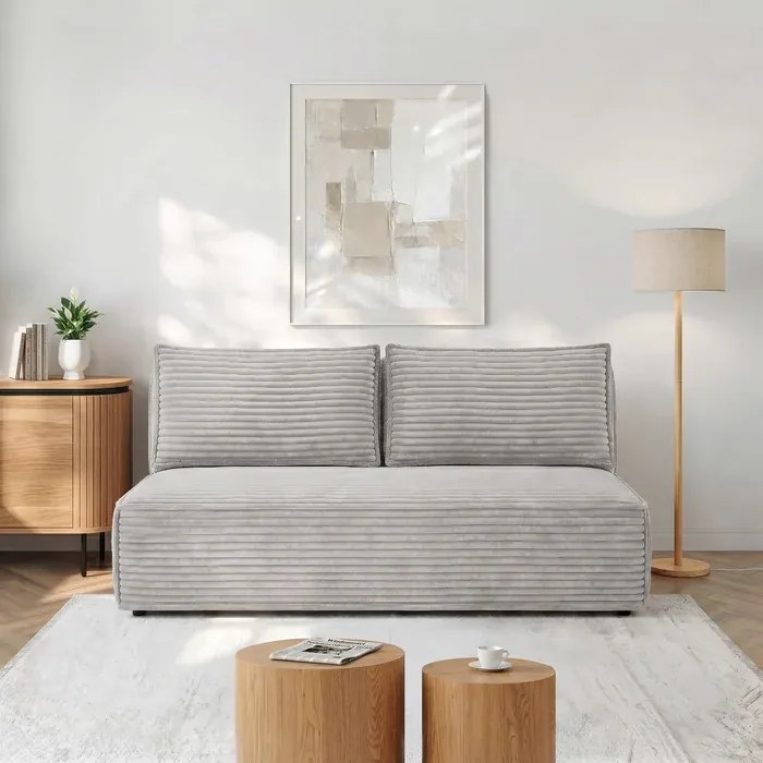 Sofa z Funkcją Spania MAVIA Szara Sztruksowa Japandi