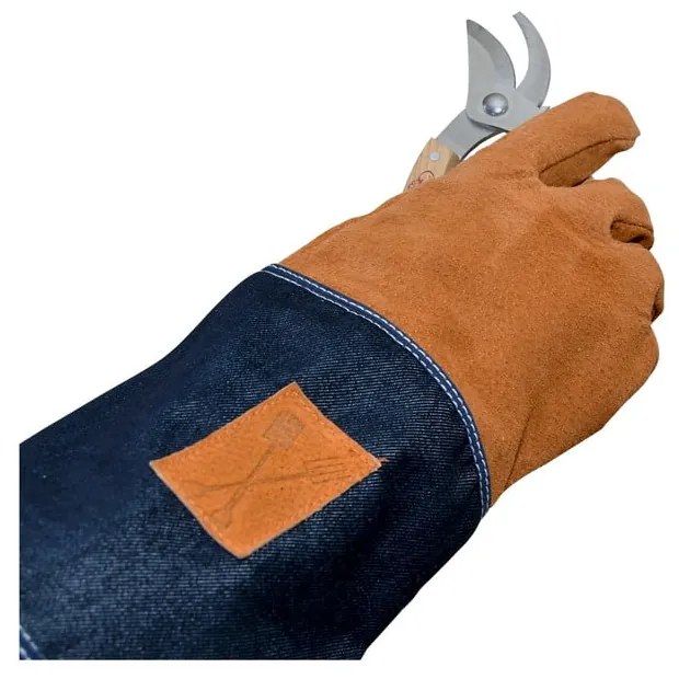 Niebiesko-pomarańczowe rękawice ogrodowe z ochroną nadgarstka Esschert Design Denim