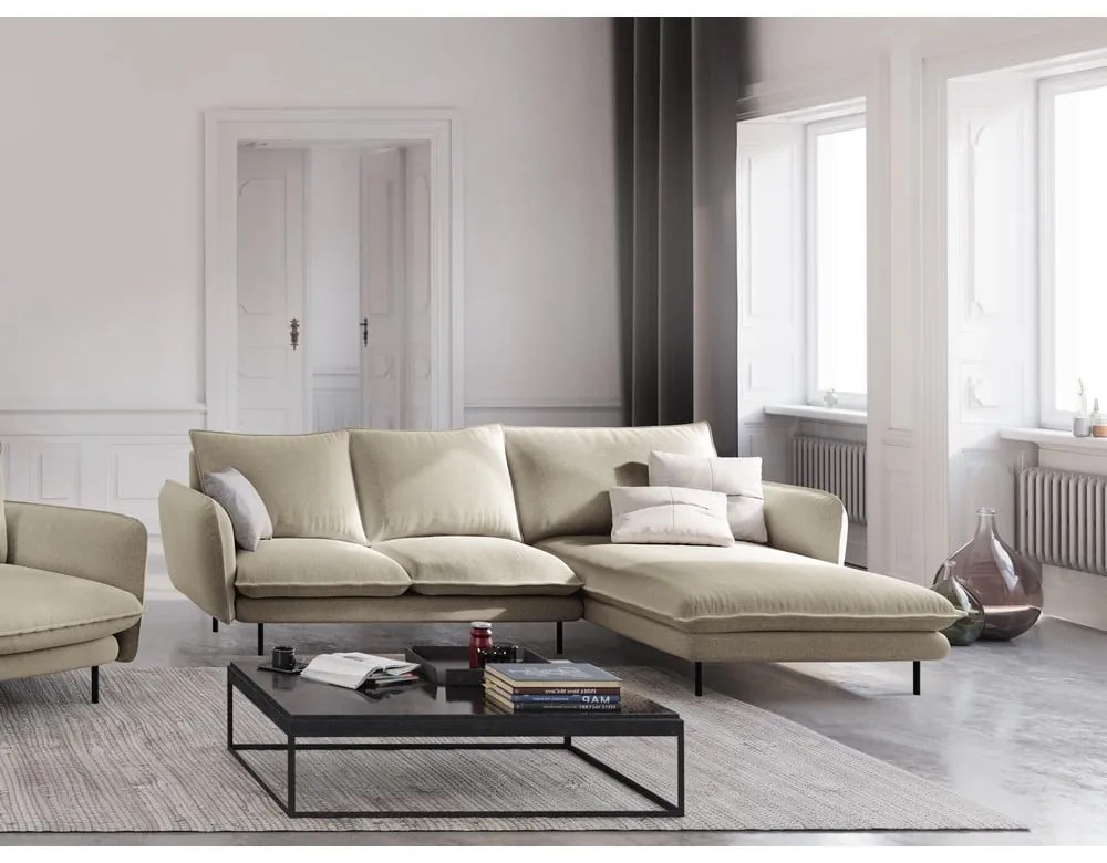 Beżowa sofa narożna Cosmopolitan Design Vienna, prawostronna