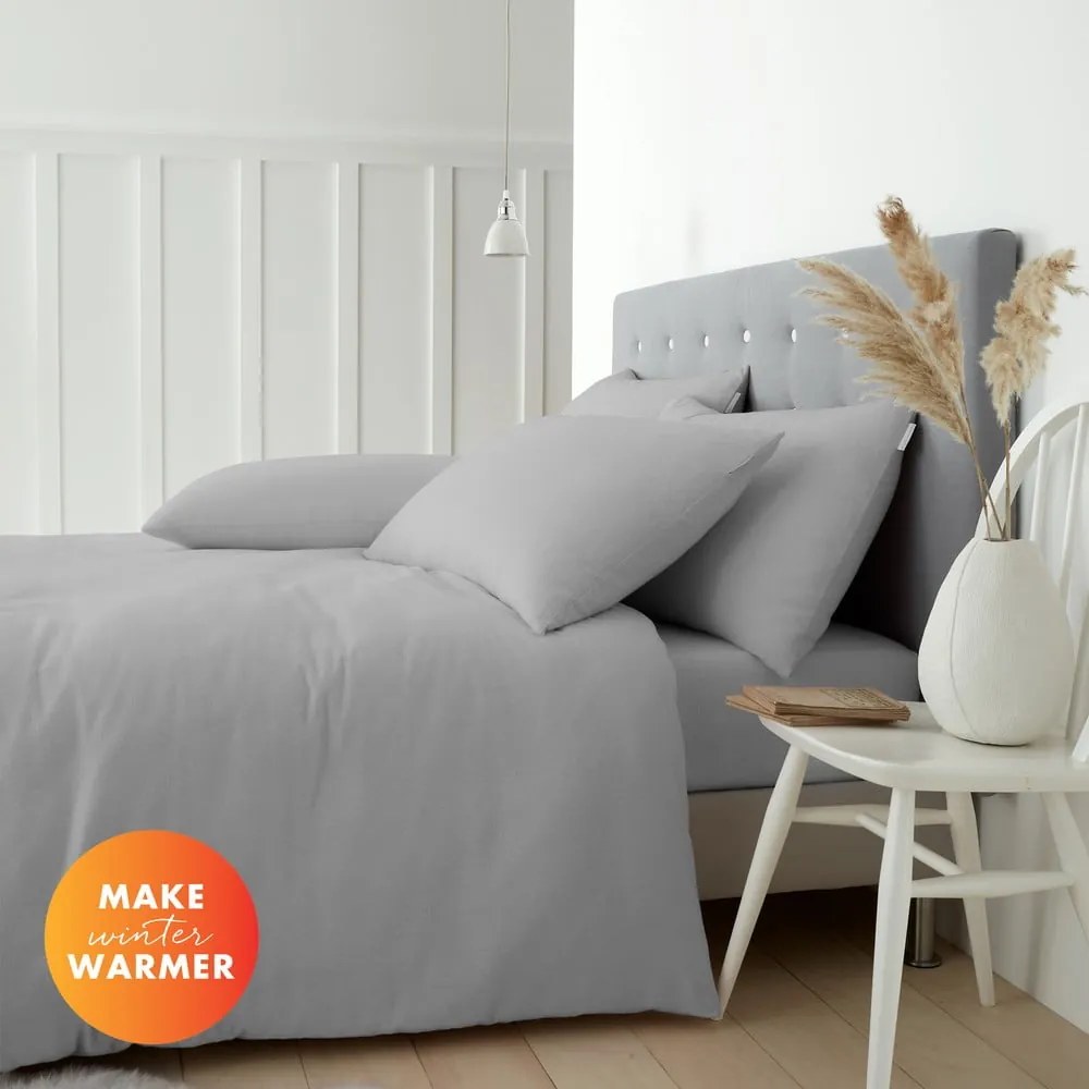 Szara flanelowa pościel dwuosobowa 230x220 cm Brushed – Catherine Lansfield