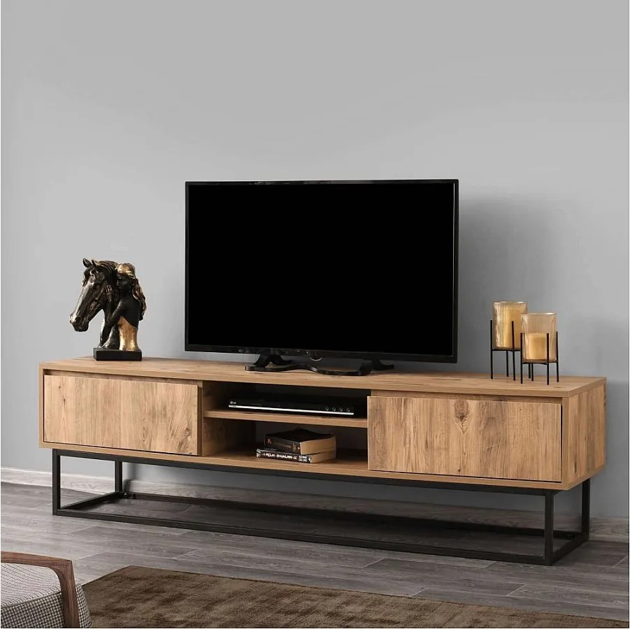 Stojak pod TV Industrial – 180 cm – czarny i sosnowy – melamina