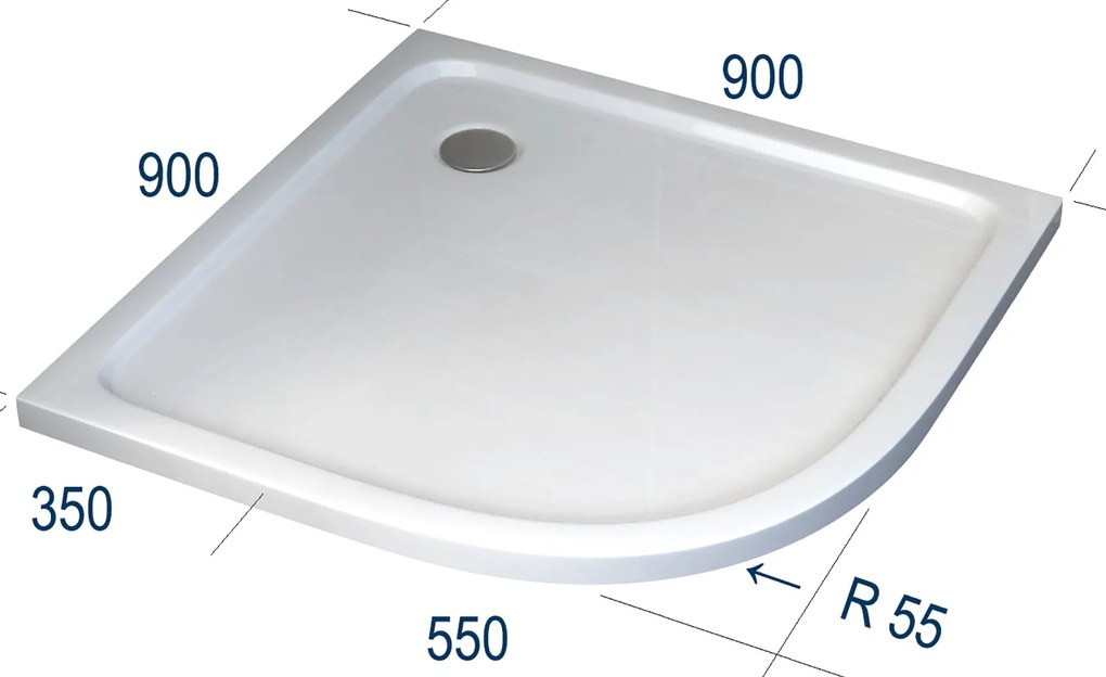 Brodzik prysznicowy półokrągły akrylowy90 x 90 cm z zestawem odpływowym