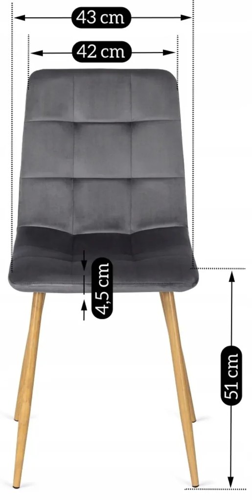 Krzesło Tapicerowane do Jadalni FREDY Szare Welurowe Nowoczesne Loft