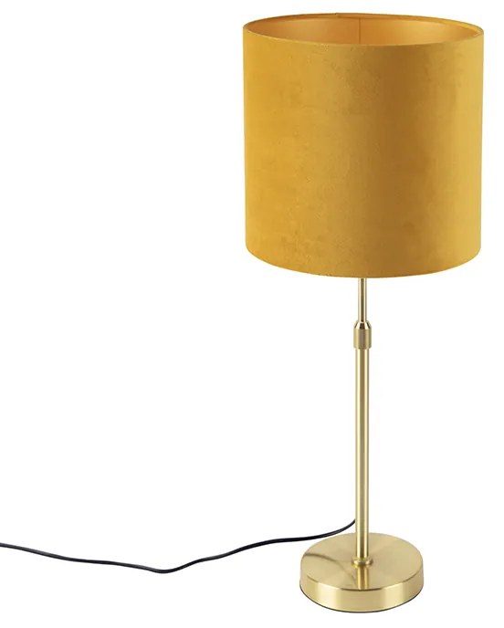 Lampa stołowa złota/mosiężna z żółtym aksamitnym abażurem 25 cm - ParteWiejski/ Rustykalny / Vintage Oswietlenie wewnetrzne