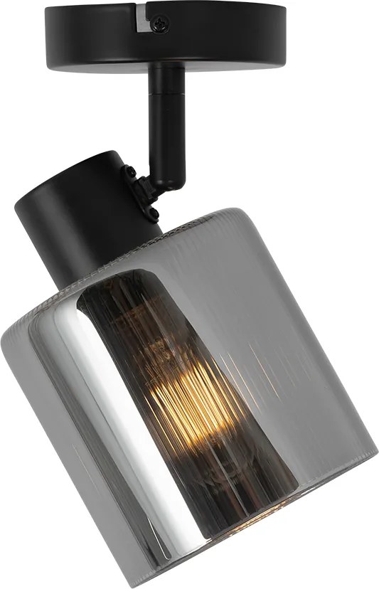 Plafon art deco czarny z przydymionym szkłem regulowany - Laura