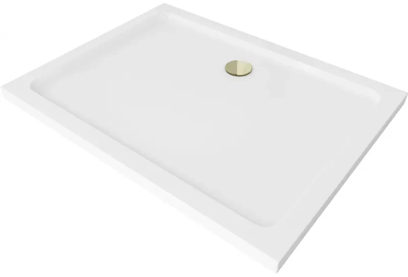 Mexen Flat brodzik prostokątny slim 100 x 80 cm, biały, syfon złoty - 40108010G