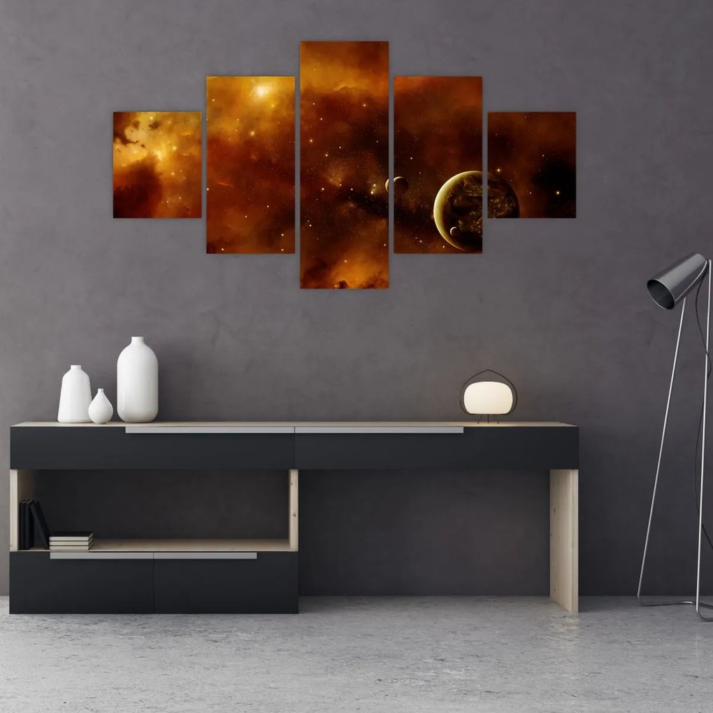 Obraz - Planety z mgławicą (125x70 cm)
