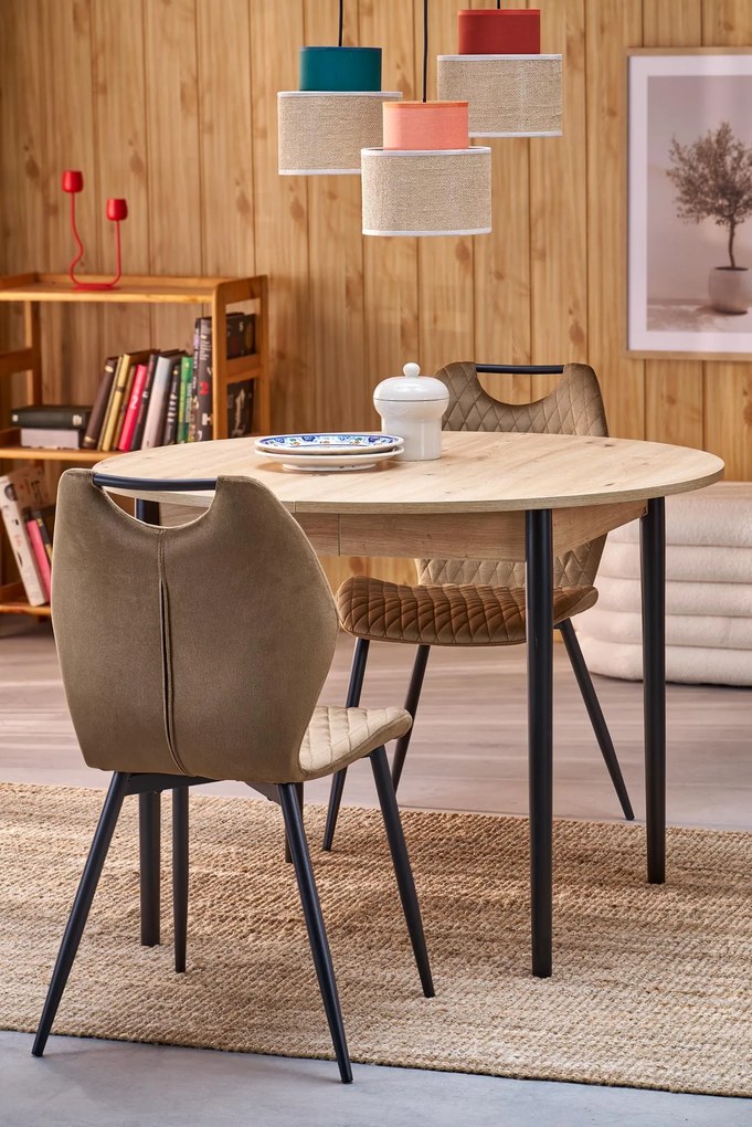 Stół rozkładany okrągły płyta dąb artisan/czarny 102-142x102x75 cm PIVOT