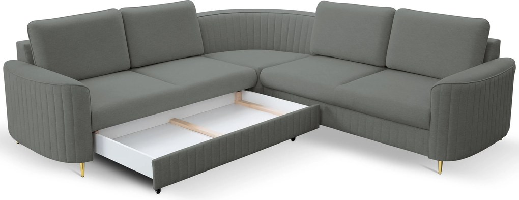 Masseno Narożnik VELA z funkcją spania i pojemnikiem na pościel Narozniki L, Rozkładana sofa - Szary, CASTEL 93