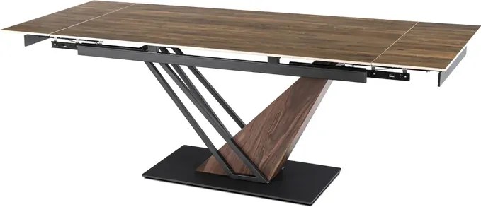 Stół Rozkładany Prostokątny REX 160-220 cm Ceramiczny Ciemny Brąz/Czarny do Jadalni Nowoczesny Loft