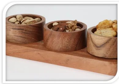 Zestaw do serwowania przekąsek, drewno akacji, 28 x 10 x 6 cm