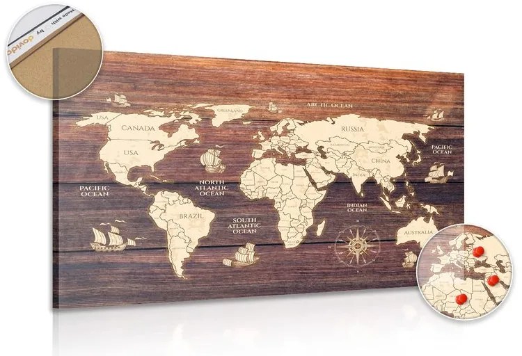 Obraz na korku mapa na drewnie