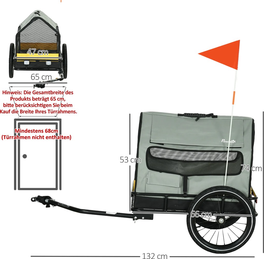 PawHut Przyczepa rowerowa dla psa Przyczepa na zwierzęta, 1 Flaga, dla psów do 10 kg, Zielony + Czarny