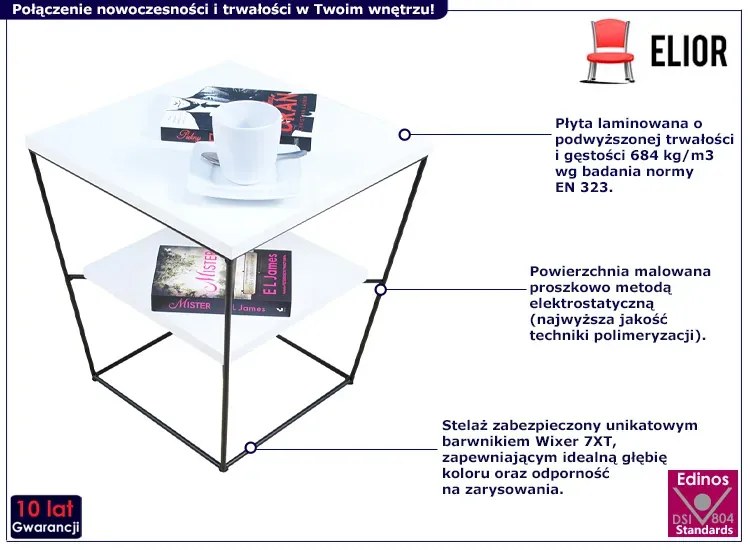 Kwadratowy stolik kawowy z białym blatem - Arakin 4X